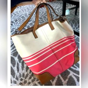 Coach Hadley Multicolor Stripe Duffle Large Tote Shoulder Bag